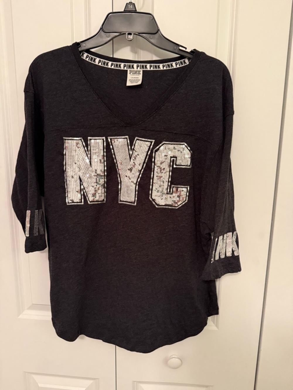 Victoria's Secret Black Sequin 'NYC' V-Neck Sweatshirt